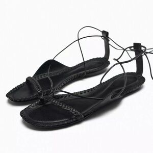 Zara Black Braided Sandals